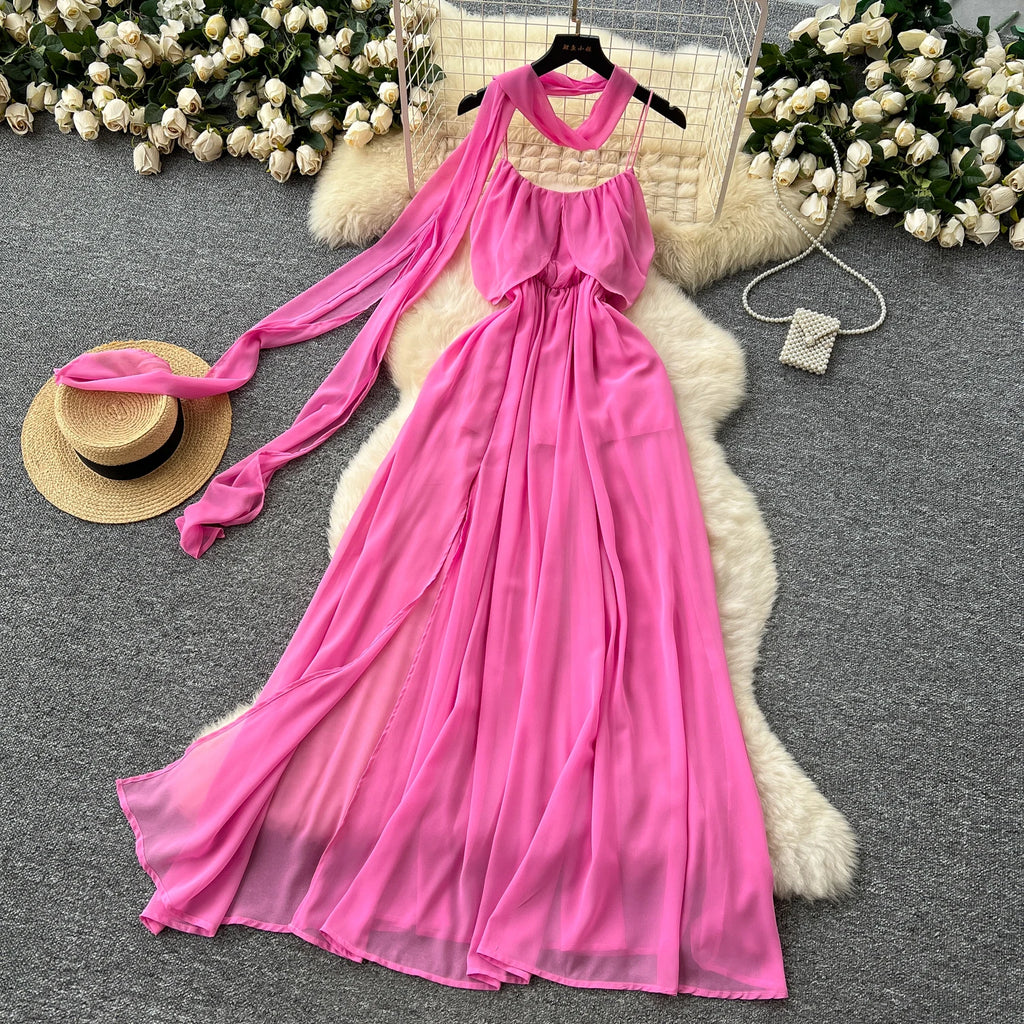 Robe Longue Femme Rose Élégante – Fluide & Chic
