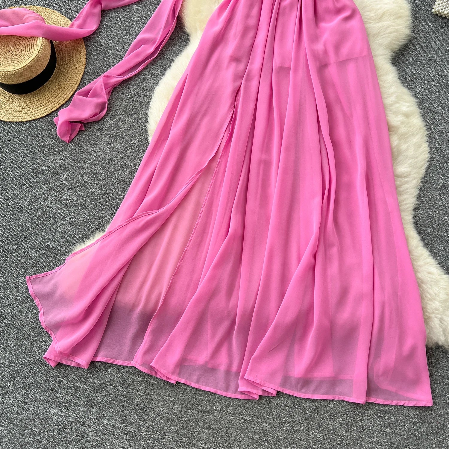 Robe Longue Femme Rose Élégante – Fluide & Chic