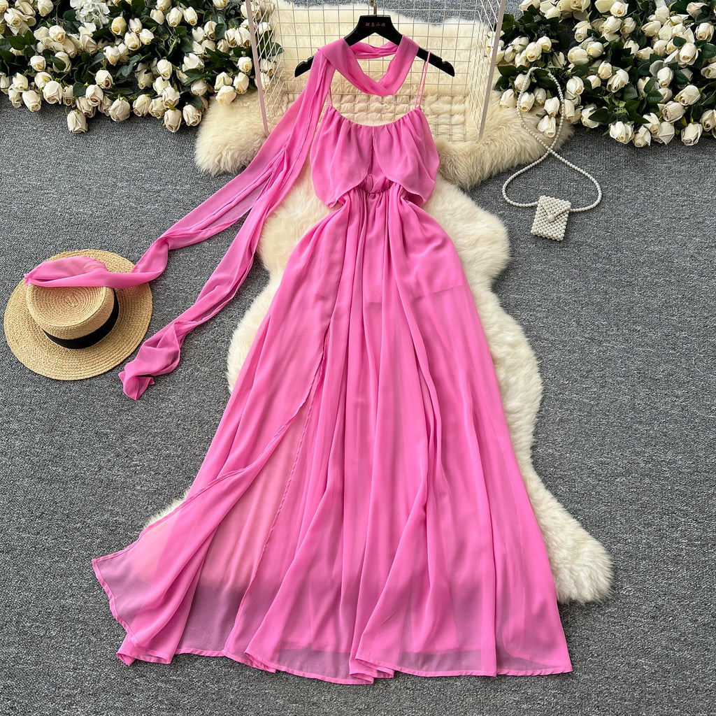 Robe Longue Femme Rose Élégante – Fluide & Chic