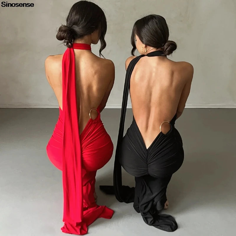 Robe longue dos nu sexy femme – robe soirée élégante tendance 2025