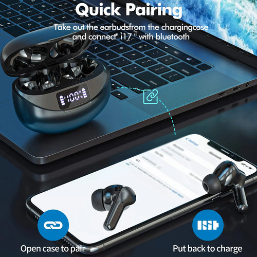 Écouteurs Sans Fil Bluetooth i17 ENC – Réduction de Bruit & Écran LED 🔥