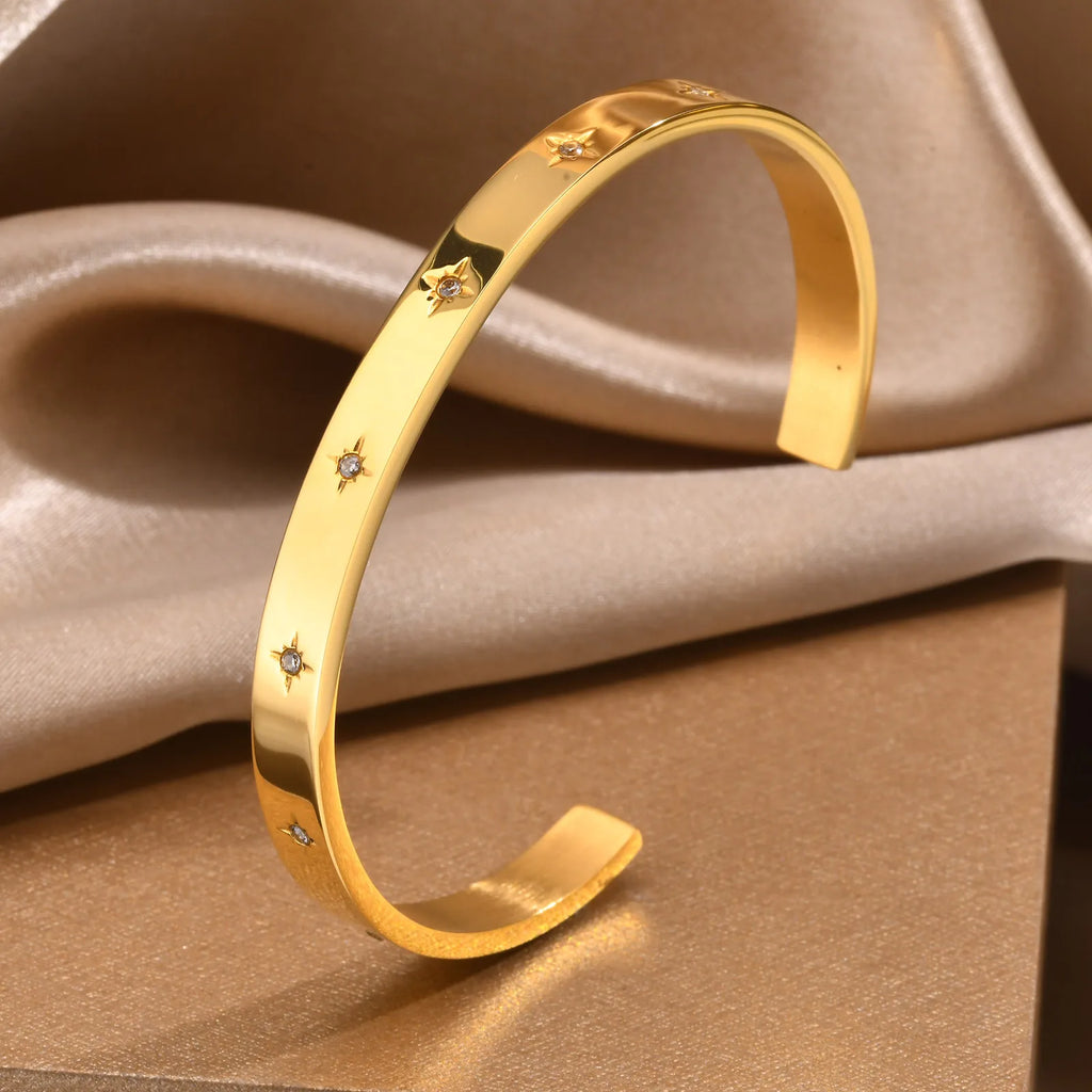 Bracelet Femme Élégant – Jonc Luxe Doré avec Zircon ✨💎