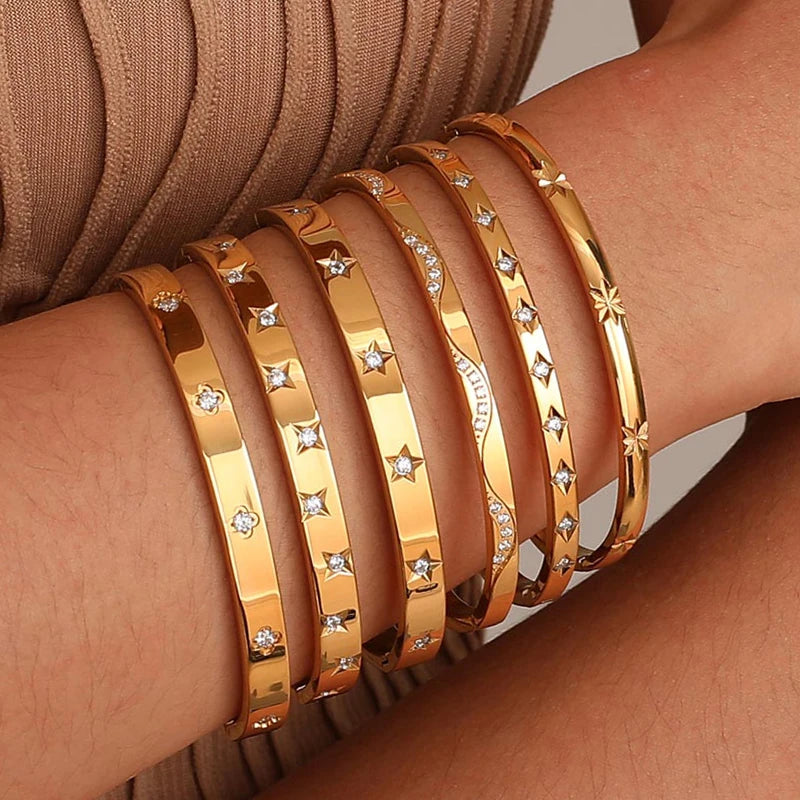 Bracelet Femme Élégant – Jonc Luxe Doré avec Zircon ✨💎