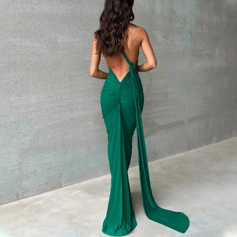 Robe longue dos nu sexy femme – robe soirée élégante tendance 2025