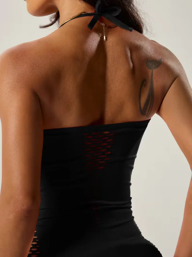 Robe sexy femme moulante – mini robe dos nu effet filet ultra tendance été
