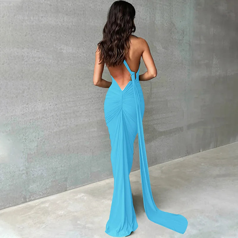 Robe longue dos nu sexy femme – robe soirée élégante tendance 2025