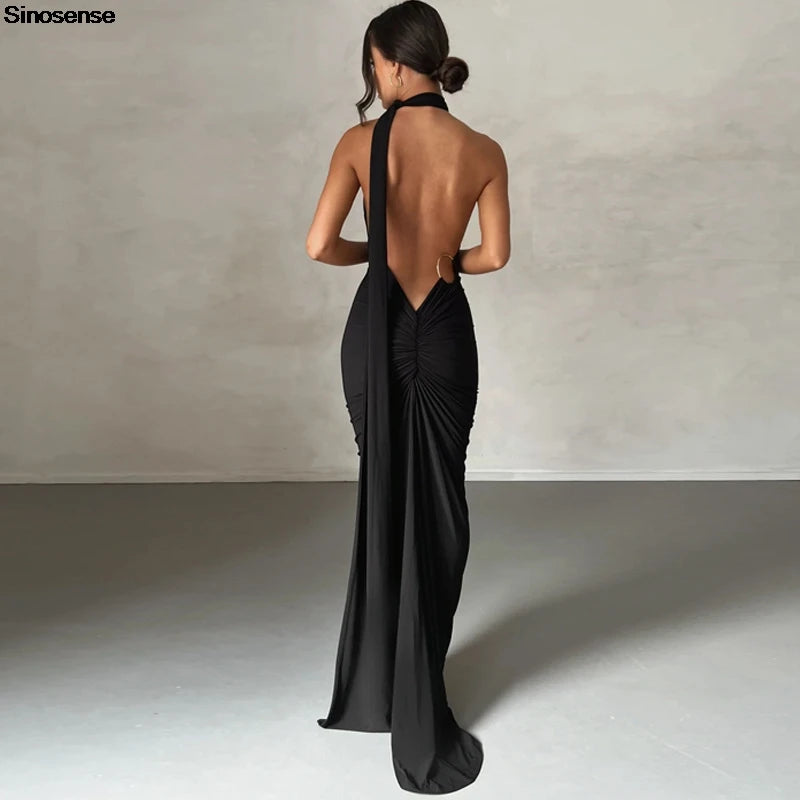 Robe longue dos nu sexy femme – robe soirée élégante tendance 2025