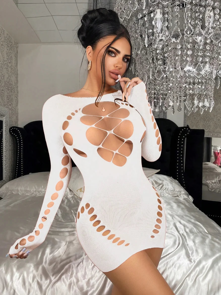 Robe sexy femme moulante – mini robe dos nu effet filet ultra tendance été